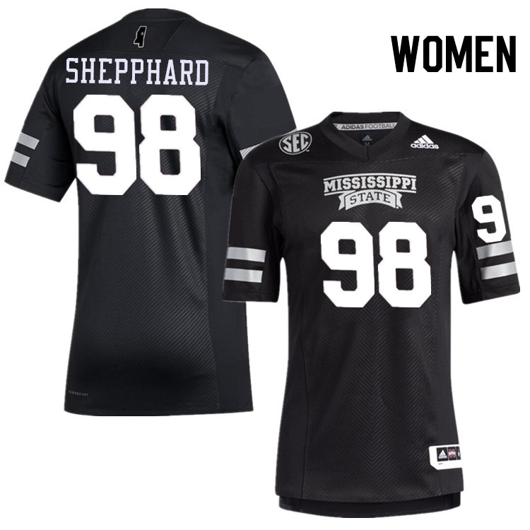 Women #98 Ashun Shepphard Mississippi State Bulldogs College Football Jerseys Stitched-Black